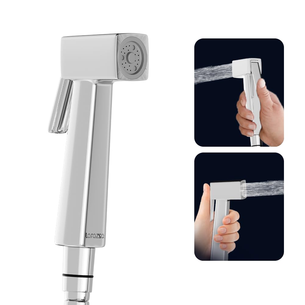 Quad Health Faucet for Bathroom-Chrome Body with a Polygon Design- Jet Spray for Toilet-1-Year Lorazzo Limited Warranty- (1-Piece Health Faucet Gun only)