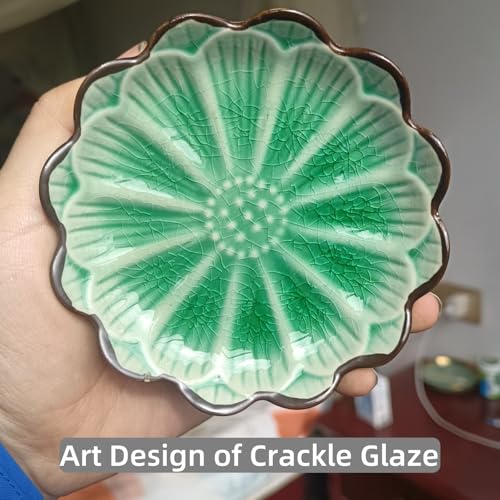Image of Ceramic Spoon Rest for Stove Top, Flower Cute Spoon Rest for Kitchen Counter, Cooking Spoon Holder for Kitchen Counter, Utensil Rest Spatula Rest Ladle Holder Tong Rest, 1 PC (Cracks Deco, Emerald)