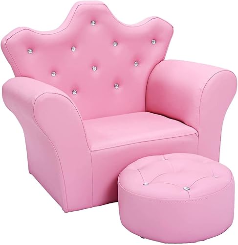 DORTALA Sofá para niños con otomano sofá de princesa rosa con forma de corona y cristal incrustado sillón tapizado de cuero de PVC con marco de disponible en Yaxa Guatemala