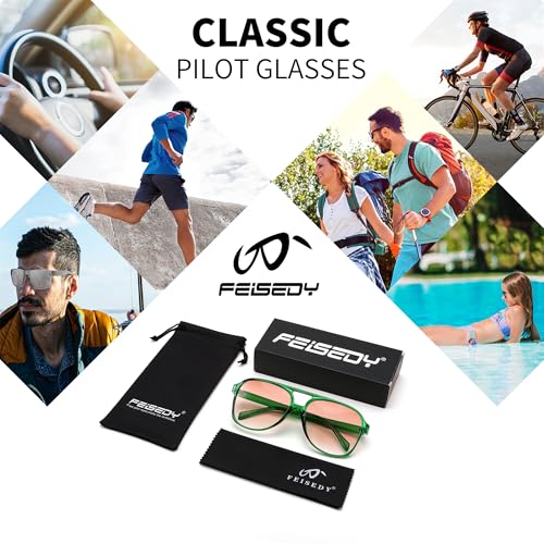 Image of FEISEDY Vintage Retro 70s Plastic Aviator Sunglasses Women Men Classic Large Squared Frame B2751