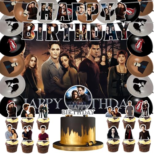 42Pack Saga of Twilight Party Supplies Pack IncludesBannerCake TopperBlackdrop Balloons for Saga of Twilight party Decoration