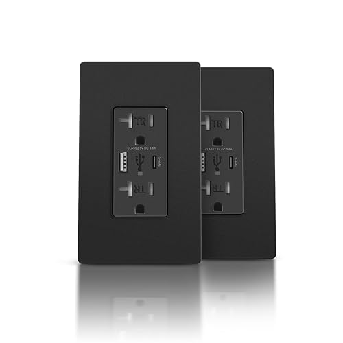 TOPELER Toma de pared con puerto USB C, capacidad de carga de alta velocidad de 4.8 A, enchufe de pared TR de 20 amperios con puerto USB doble,