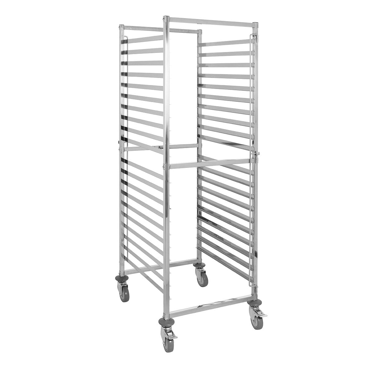 GastroHero Regalwagen ECO 20 GN 2/1 Edelstahl Transportwagen Tablettwagen 20 Etagen GN Wagen für 20x GN 2/1 oder 40x GN 1/1 Doppelschienen 4 Rollen Gastro Küchenwagen
