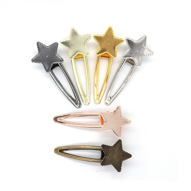 73*30MM 50 Uds. Pinzas para el cabello de Metal con forma de estrella, bandeja, pasadores para el cabello, horquillas para el cabello con bandeja en blanco, bandejas con configuración de bisel r