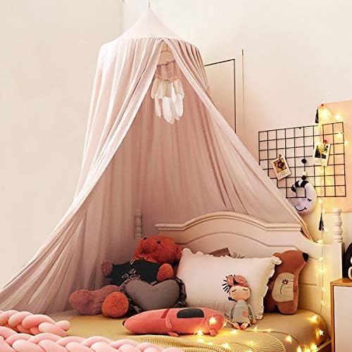 Kertnic Decor Canopy for Kids Bed, Soft Smooth Playing Tent Canopy Girls Room Decoration Princess Castle, Dreamy Mosquito Net Bedding, Children Reading Nook Canopies in Home (Pink)