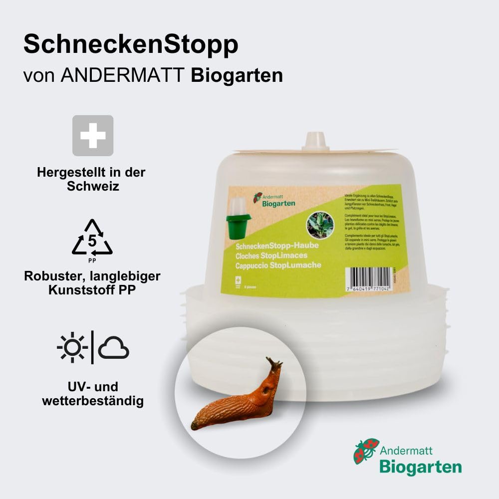 Andermatt Biogarten SchneckenStopp Haube – natürlicher Schneckenschutz, Schutzhaube vor Schnecken, Hagel, Frost & Platzregen, Mini-Treibhaus für besseres Pflanzenwachstum, transparent, 12er Pack