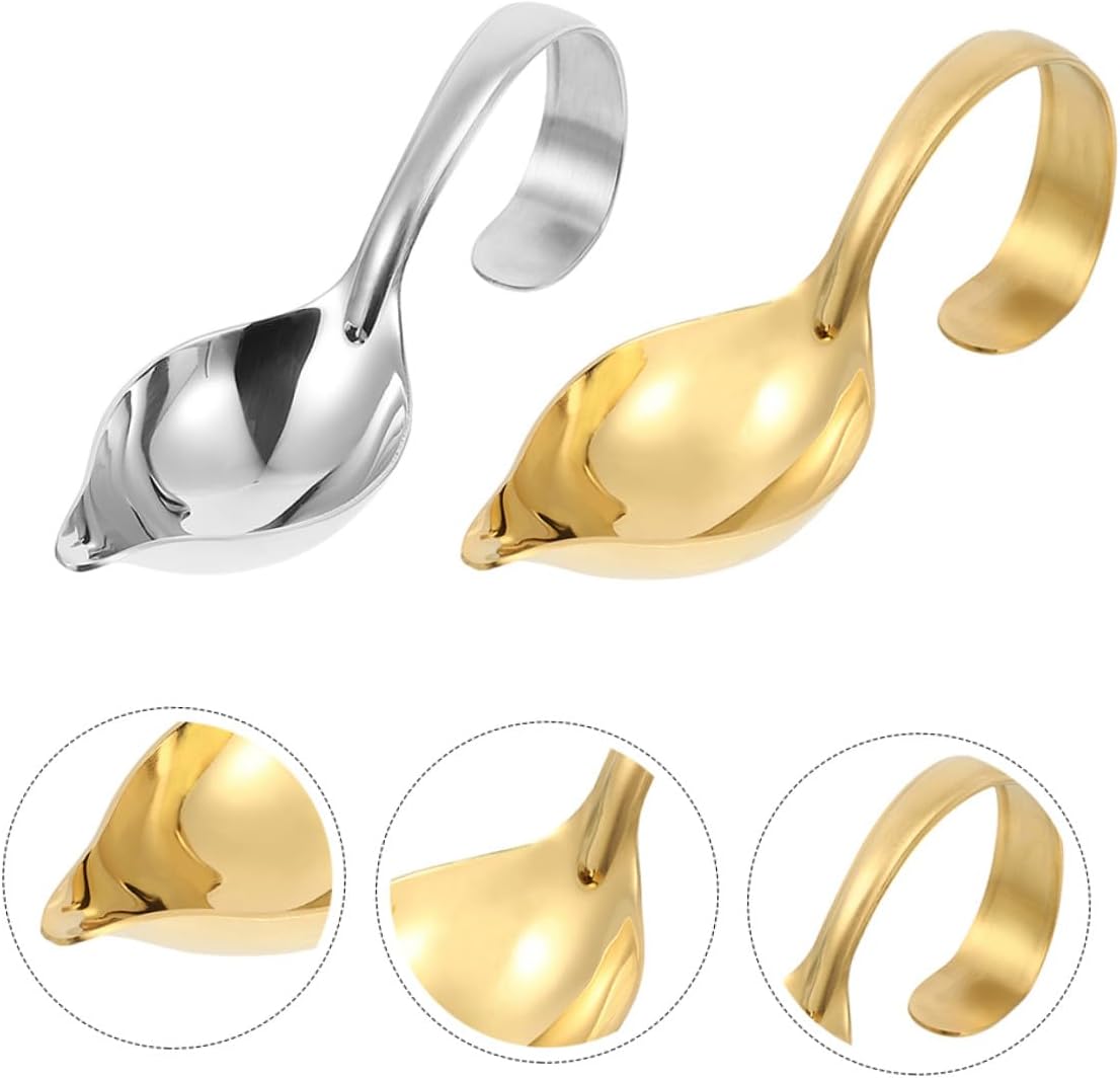 2pcs Saucier Drizzle Spoons with Curved Handle Stainless Steel