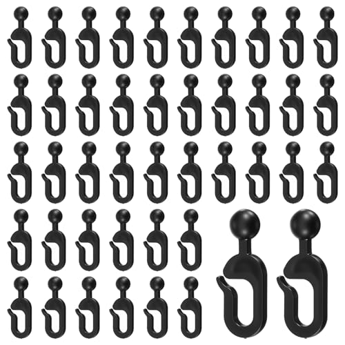 QFGasre 50er-Pack Pavillon Haken, Kunststoffhaken für Pavillonvorhänge, Schwarze Gleitvorhangschienenhaken, Pavillonzubehör für Outdoor-Campinghotel-Moskitonetze