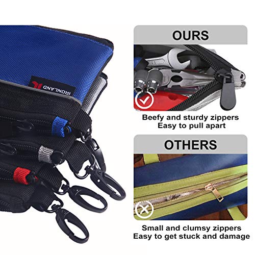 IRONLAND Utility Bag, 4 Pack Zipper Tool Bags Waterproof Heavy Duty in Blue, Grey, Red, Black 1680D Tool Pouch (7/9/10/12 Inch)