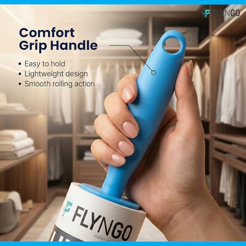 Image of FLYNGO Sticky Lint Roller for Clothes, Pet Hair, 270 Sheets Reusable Easy-Tear Lint Remover Brush for Woolen Clothes, Sofa, Sweater, Dust & Dirt - 3 Rolls 90 Sheets Each (270 Sheets)