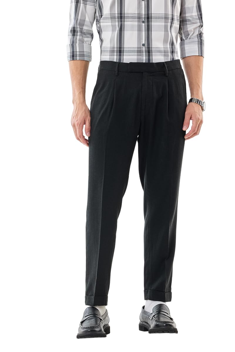 Men Formal Trousers | Regular Fit Pleated Front Design | Breathable Linen Blend & Lightweight Fabric for Office & Casual Wear