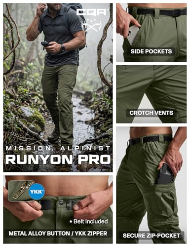 Image of CQR Men's Convertible Cargo Tactical Pants, Water Resistant Outdoor Hiking Pants, Zip Off Lightweight Stretch Work Pants