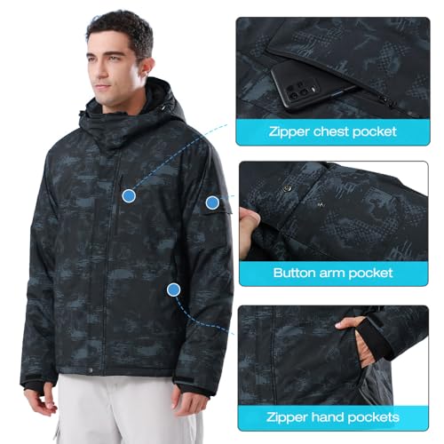Image of CAMEL CROWN Mens Winter Coat Waterproof Ski Jacket with Fleece Lining Warm Windproof for Snow Rain Outdoor Hiking Mountain