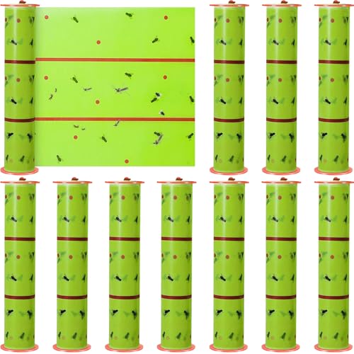 Qualirey Giant Sticky Fly Traps Fly Strip for Indoor Outdoor Hanging Flying Tape Non Toxic Ribbon Fruit Gnat Killer for Mosquito Plants House Horse Stable Total length 147ft(Fluorescent Green 5 Pcs)
