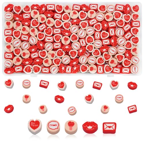 Looconi 200pcs Valentines Day Clay Beads for Valentines Day Jewelry Making DIY Crafts Bracelet