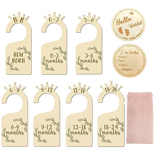 Baby Clothes Dividers, 8pcs Baby Wardrobe Dividers with Hello World Baby Sign Wood Baby Closet Dividers from Newborn to 24 Month Baby Closet Organizers Baby Shower New Parents Gift