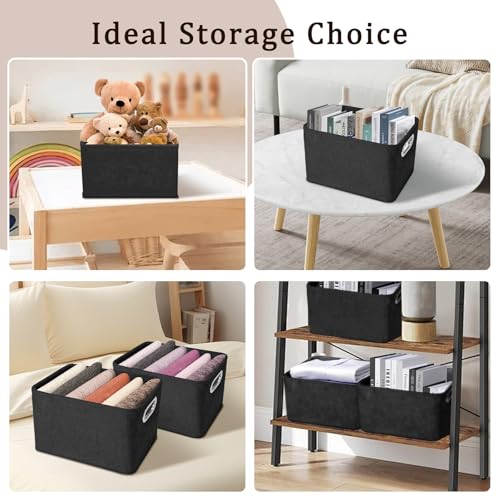 Yiomxhi 2 Stück Aufbewahrungsbox mit Griffen, Faltbare Filz Aufbewahrungskorb, Filzkorb Küchenschrank Organizer Korb für Küche Badezimmer Büro Regal (Schwarz)