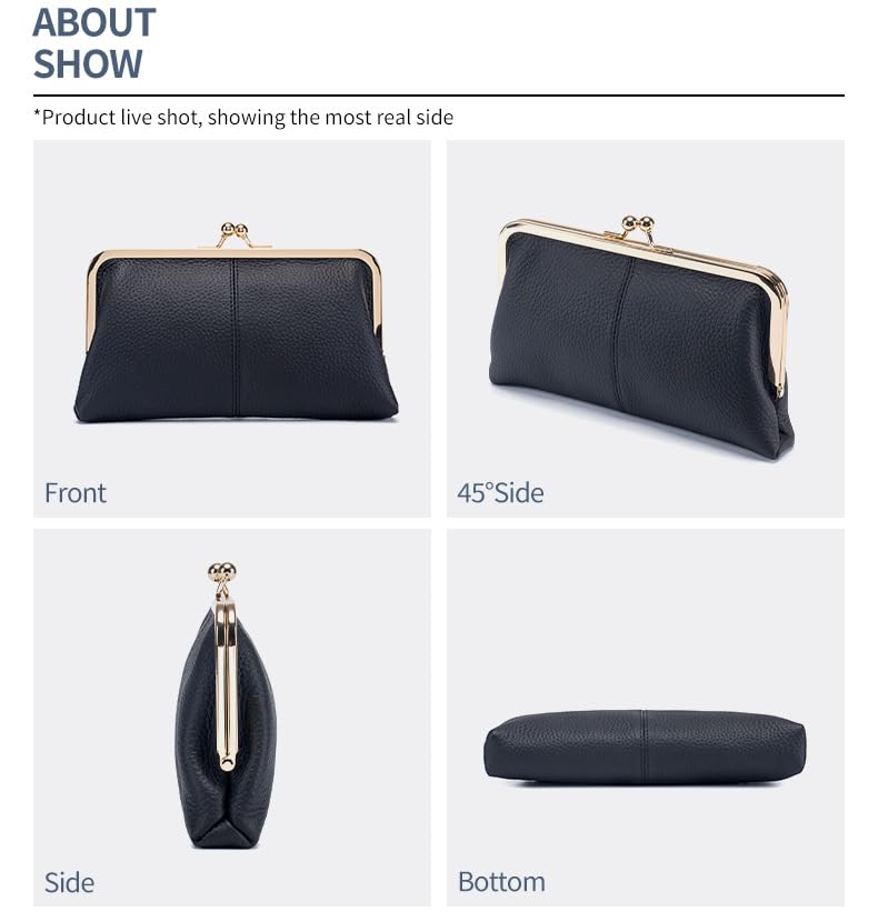 Small Wallets for Women Kiss Lock Purses Leather Wallets Ladies Vintage Coin Purse (Red)2