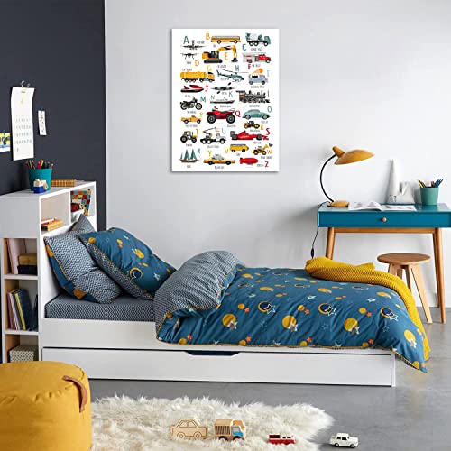 Shdowarth Cartoon Construction Art Prints Children's Abc Wall Art Transportation Poster Trucks Digger Transport Vehicle Poster Alphabet Numbers Wall Art Boy Bedroom Classroom Decor Unframed 12X16Inch #TOP3
