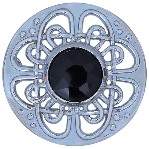 Image of Elegant Culloden Plaid Brooch - Scottish Kilt Fly Plaid Brooch Intricate Celtic Knot in Pewter with Gemstone 3-Inch Diameter - Ideal for Scottish Kilts & Formal Wear