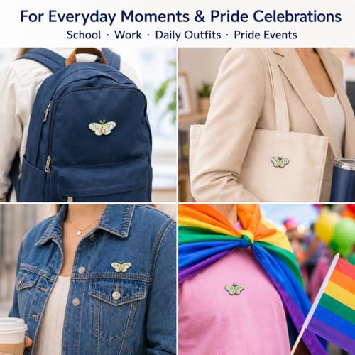 Image of LGBTQ Pronouns Cute Butterfly Pin - She They /He Him /They Them /She Her /He They Gender Identity Bulk Pins for Pride Parade, Daily Wear, Lapel, Hat, Backpack(Free 1pc Pride Sticker Included)