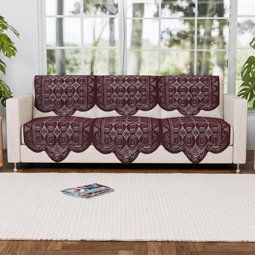 Image of Kuber Industries (Set of 6) Stylish & Durable Cotton Sofa Covers 3 Seater | Washable Sofa Protector /Mat | Suitable Slipcover for Living Room & Office | Plain Circle - Brown
