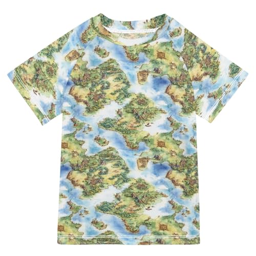 Kids Bathing Suits Boys Short Sleeve Childrens Bathing Suits 7T Vintage Game Map