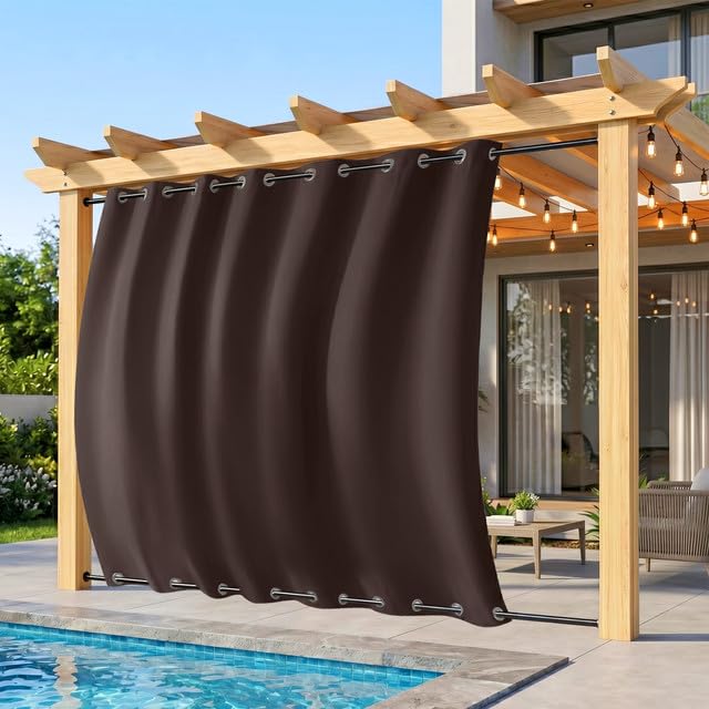 Rosnek Outdoor Curtain Waterproof, Windproof Extra Large Patio, Blackout Garden Gazebo Curtain with Top & Bottom Eyelets for Pergola, Porch & Balcony, 1 Panel, 100" W x 96" L, Brown