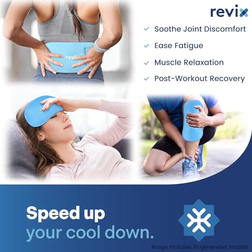 Image of REVIX Cold Packs for Injuries, 2 Gel Packs, Soft and Flexible Hot & Cold Compress Large Ice Pack Wraps for Back, Knee, Leg and Ankle, Enhancing Comfort and Soothing Fatigue, 12 inch x 6 inch