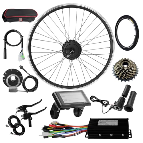 WR-TEAM 48V 26'' 500W Rear wheel Electric Bikes Conversion Kit Hub Motor, Electric Bicycle Motor,E-bike Cycling Hub with Controller, Bike Bicycle Conversion Tool Kit 7-speed Cassette,SW900 Screen