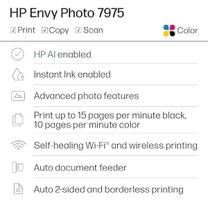 HP Envy Photo 7975 Wireless Color Inkjet Photo Printer, Print, scan, Copy, Easy Setup, Mobile Printing, Best-for-Home, 3 Month Instant Ink Trial Included, AI-Enabled (B63K3A) — photo 2 of 6