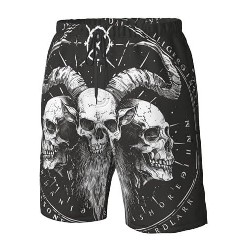 Men's Quick Dry Swim Shorts Demon Skulls Magic Satan Hell 666 Mystical Gothic Black Beach Trunks with Pockets4
