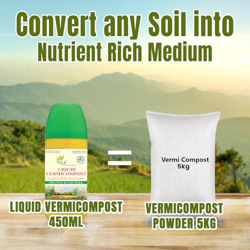 Image of SJ Organics LIQUID Vermicompost For Plants - 900 ML | Equivalent to 10KG Vermicompost | With Measuring Cup | Fertilizers for Plant Home Garden | Enriched Plant Food Fertilisers |