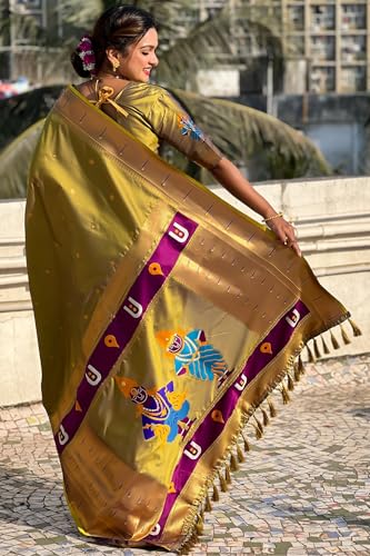 Image of SGF11 Women's Kanjivaram Paithani Silk Saree With Unstitched Blouse Piece