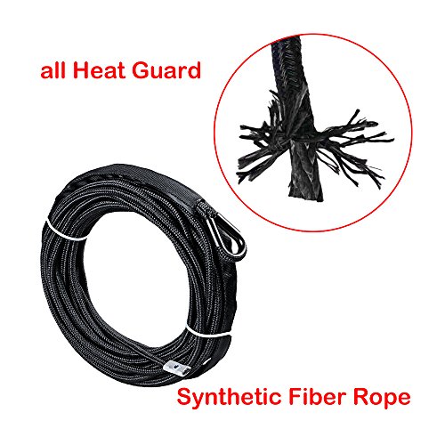Astra Depot 50' x 1/4 7000lbs Black Synthetic Winch Line Cable Rope w/Rock All Heat Guard + Red Heavy Duty Half-Linked Hook for ATV UTV SUV KFI Recovery Replacement - Thumbnail 3