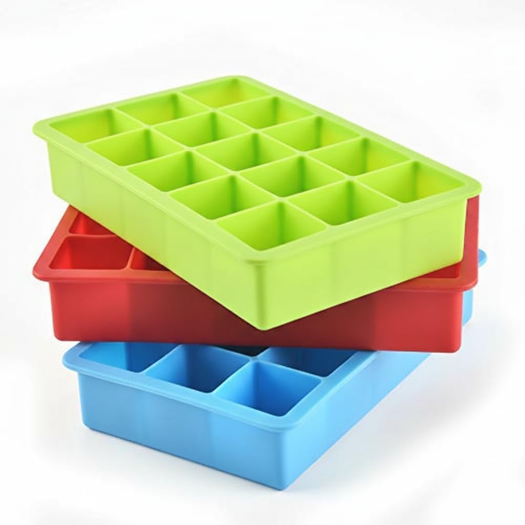 Silicone Ice Tray | 12 Cavity Each Ice Cube | Easy-Release Flexible Silicone | Pack of 2 | Flexible & Multicolor | Big Cubes