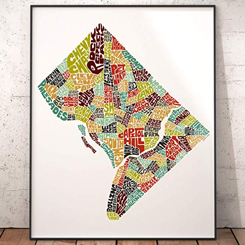 Washington DC Neighborhood Map Art Print, Signed Print from my Original Hand-Drawn Typography Map Art Series, Washington DC Art Print