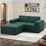 Cozy Castle 71' Loveseat Sofa, L Shaped Comfy Corduroy Boneless Couch with Deep Seat and Ottoman Chaise Cloud Sofa Upholstered Couches for Living Room Bedroom No Assembly Required (Green)