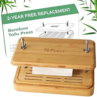 Bamboo Tofu Press, Built in Tofu Strainer and Drip Tray with Cheesecloth- Easily Remove Water from Tofu, Tofu Drainer and Squeezer, Fit for Tofu Size 16oz, Great Gift for Tofu Lover