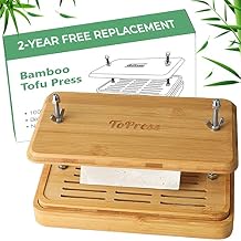 Bamboo Tofu Press, Built in Tofu Strainer and Drip Tray with Cheesecloth- Easily Remove Water from Tofu, Tofu Drainer, Fit for Tofu Size 16oz, Great Gift for Tofu Lover