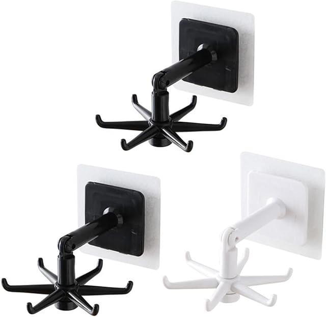 3 Pcs 360° Rotating Folding Hook Punch Free Holder Rotating Hook Wall Mounted Kitchen Utensil Hanging Rack for Kitchen, Bathroom