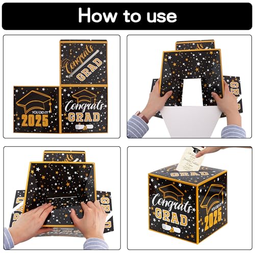BEISHIDA 2025 Graduation Card Box, Black&Gold Congrats Grad Card Gift Box, 2025 Graduation Party Supplies Decorations-9 X 9 X 9 Inch - Thumbnail 7