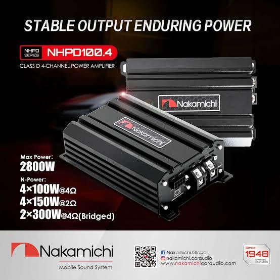 Image of Nakamichi NHPD100.4 Class D 4-Channel Car Power Amplifier, 2800W Max Power, 100W RMS x 4 at 4Ω