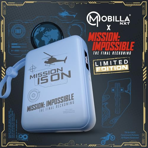Image of Mobilla x Mission: Impossible - MPower X2 Limited Edition Powerbank | 27W High-Speed Output | 10000mAh Battery | Built-in Type-C & Lightning Cables | Dual Fast Charging Ports | Battery Display (Blue)