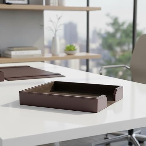 Miniatura 2 de Dacasso Bandeja de lujo de cuero regenerado marrón oscuro, organizador de papel para artículos esenciales de oficina y decoración de escritorio