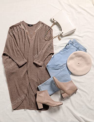 Merokeety Women's Waffle Knit Batwing Long Sleeve Cardigan Loose Open Front Sweater Coat, Brown, S #TOP18