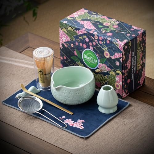 Buucup Matcha Whisk Set, Ceramic Matcha Kit Set Includes Matcha Bowl, Matcha Whisk and Holder, Bamboo Scoop, Scoop Rest, Sifter and Tea Towel - 7 Pcs Matcha Kit for Matcha Lovers (Mint) by Buucup - Image 7