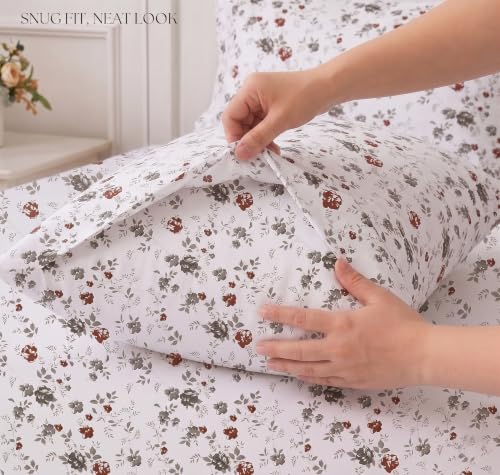 Image of IVAZA 220 TC Soft Ezyption Cotton Floral Single Bed Sheet - Single bedsheet with 1 Pillow Cover Hypoallergenic, Brethable, (Size- 90 x 60 Inch Grey Flower