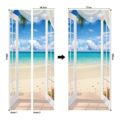 Colorspring 3D Beach Door Decal Door Stickers Decor Door Mural Removable Vinyl Door Wallpaper (Mt-365) #TOP1