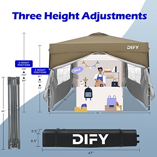 Dify 10X10 Durable Ez Pop Up Canopy With 4 Removable Sidewalls, 4 Sandbags. Outdoor Canopy Tent With Roller Bag, Patio Outdoor Canopy For Commerce, Beach, Party.(Khaki) #TOP1